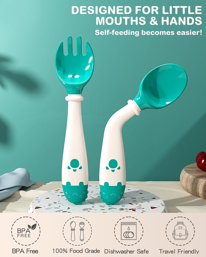 Deejoy Toddler Utensils, Self-feeding Flatware Set withTravel Case, Baby Spoons and Forks with Silicone Bendable Handle, Easy Grip Heat-Resistant, Ideal for Kids, Stage 2 (Green) - Image 3